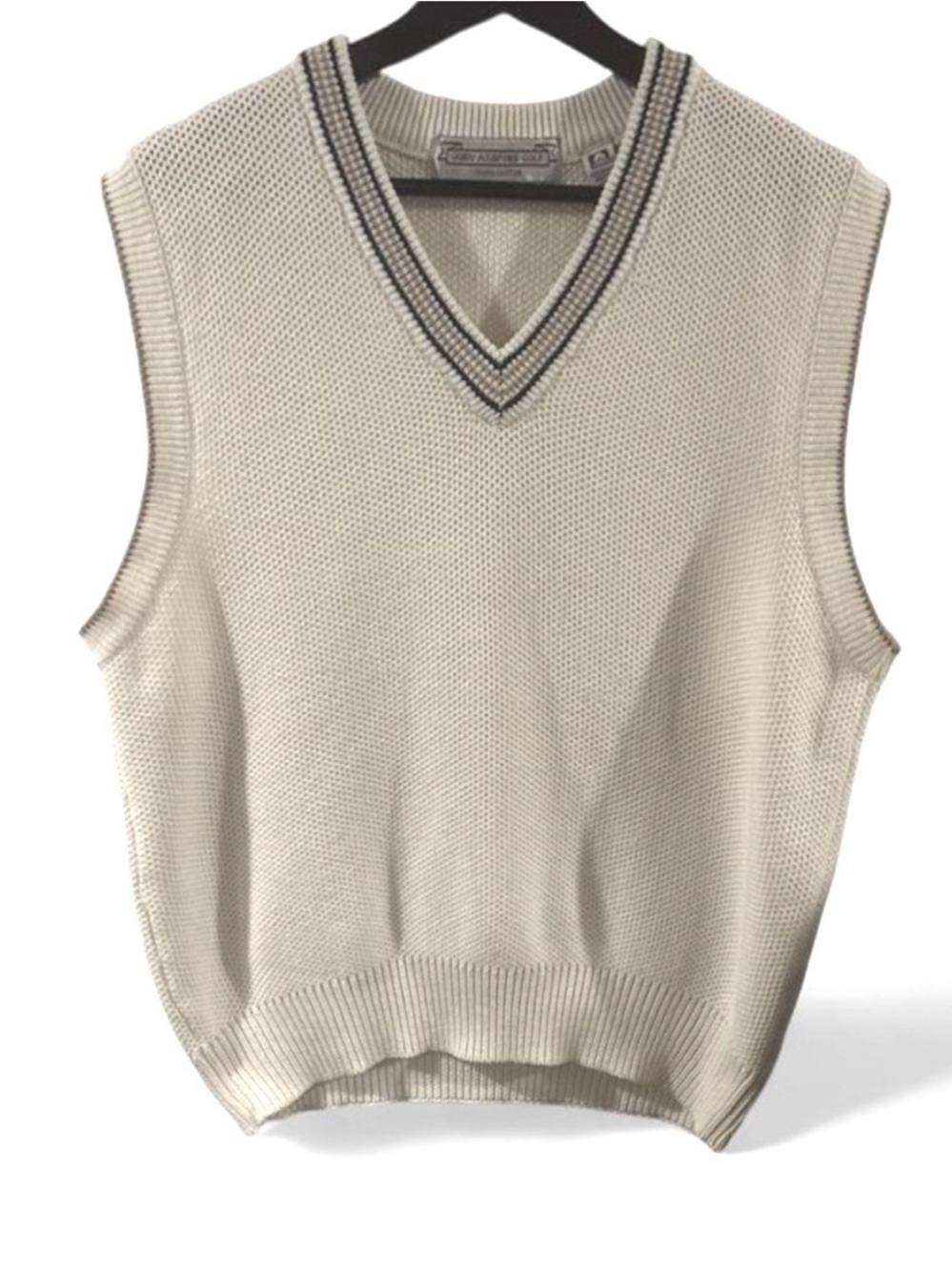 Vintage John Ashford Cream V-Neck Sweater Vest Size Men’s Large